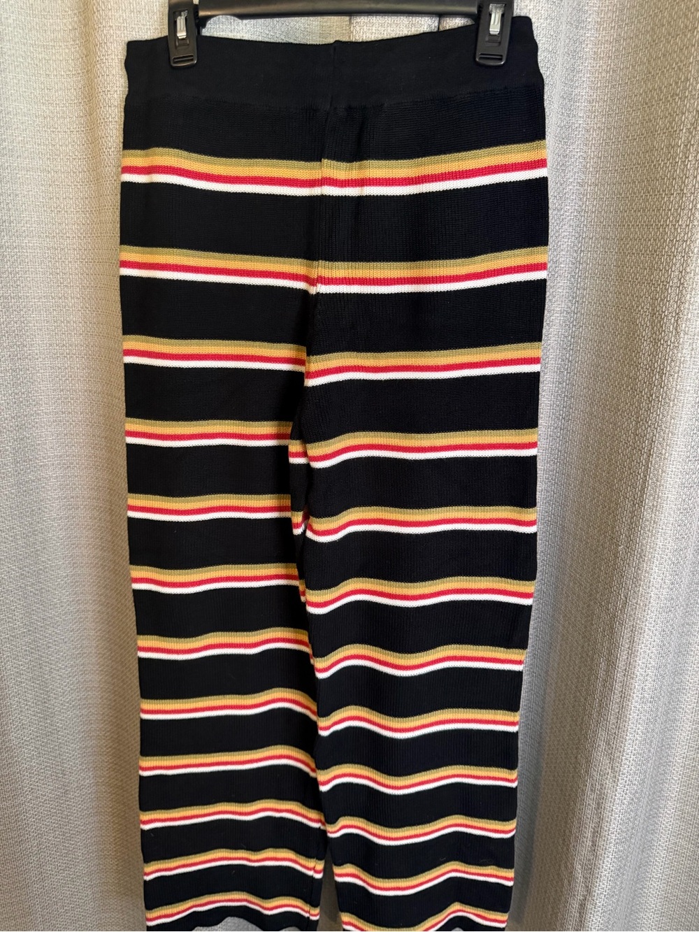 Striped Wide-Leg Knit Pants in Black and Cream - Picture 7 of 7